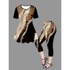 Spring and Summer Geometric Art Pattern Casual Round Neck Short-sleeved Top and Solid Color Leggings Set