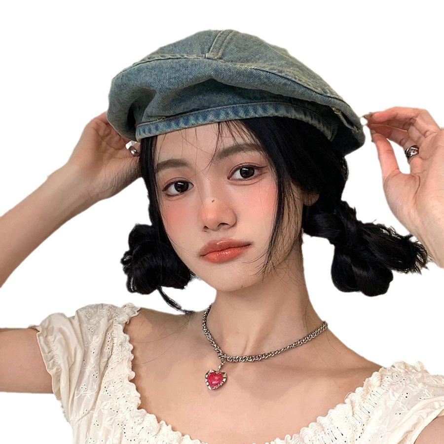 Cowboy Beret Female Summer Show Face Small Wash Do Old Versatile Literary Retro Octagonal Hat Big Head Circumference Hat