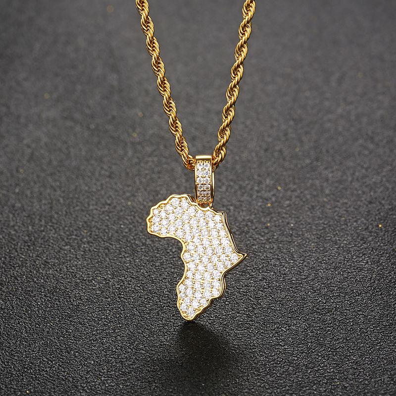 Exquisite Custom African Map Pendant-Men's Christian Hip Hop 18K Gold-plated Copper Zircon Pendant
