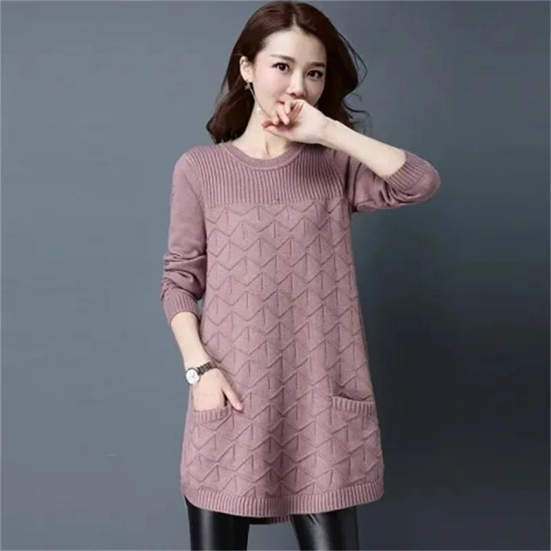 Maglione da donna autunno inverno pullover coreano sciolto a maniche lunghe maglione lavorato a maglia di media lunghezza maglioni inferiori abbigliamento femminile top