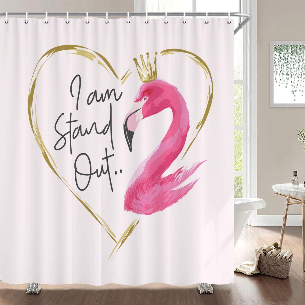 Flamingo Shower Curtain Fabric Waterproof Polyester Bathroom Curtains Pink Birds With Hooks 240X180 Decoration Bath Screen