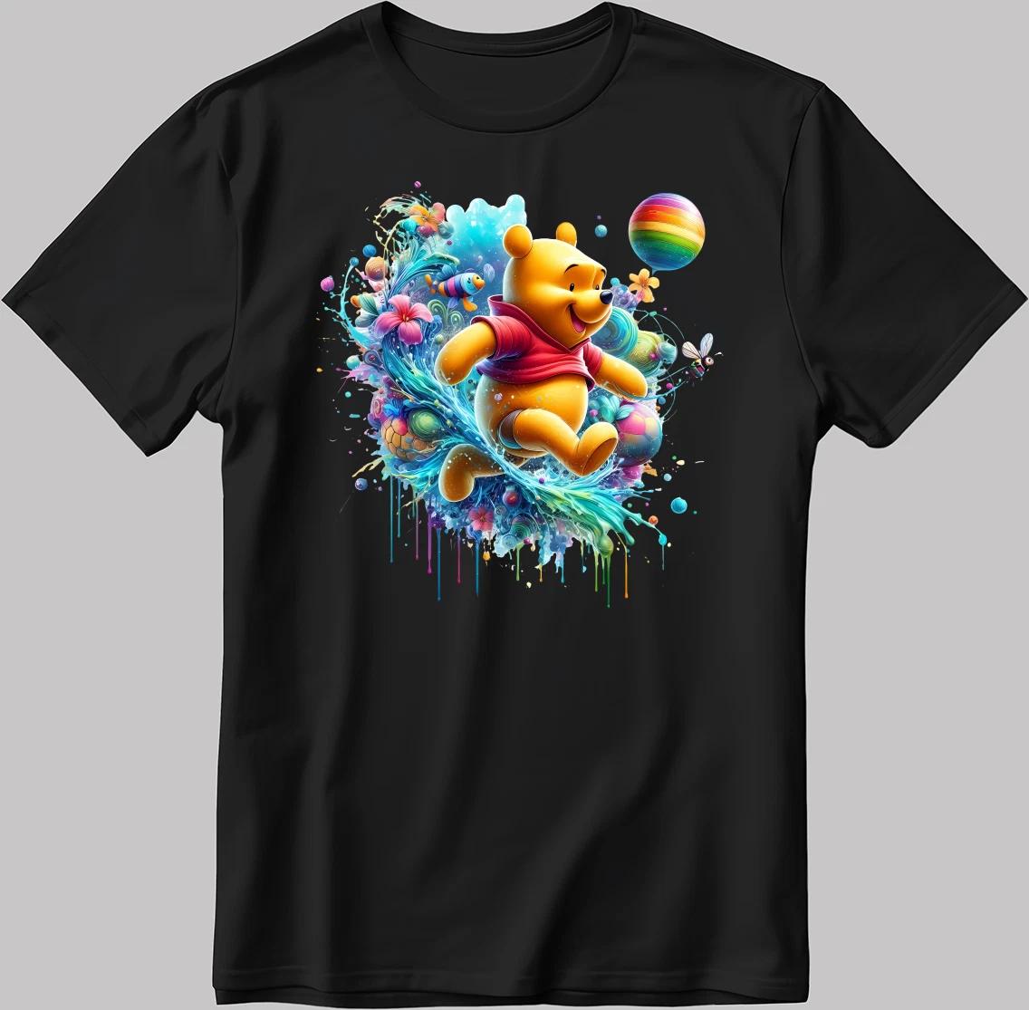 Winnie The Pooh Bear Characters Short Sleeve White-Black Men s / Women C521 L