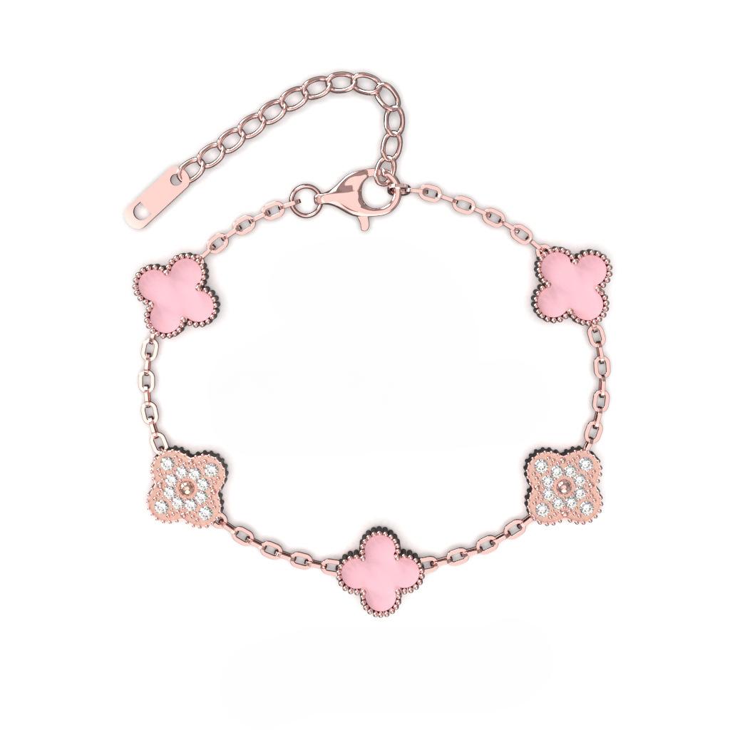 Brățară Trifoi cu Patru Foi de 13 mm Aur Roz Vid Cinci Flori Brățară Completă pentru Doamne