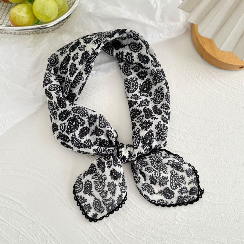 Silk scarf new retro literary cotton and linen square scarf decorative scarf floral headscarf headband multi-purpose scarf small shawl