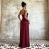 European and American style burgundy lace suspender dress dress, female, waist split fork long evening dress