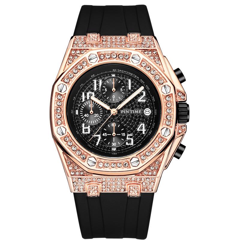 Non-mechanical Watch Retro Personality Diamond-encrusted Large Dial Timing Function Luminous Quartz Watch