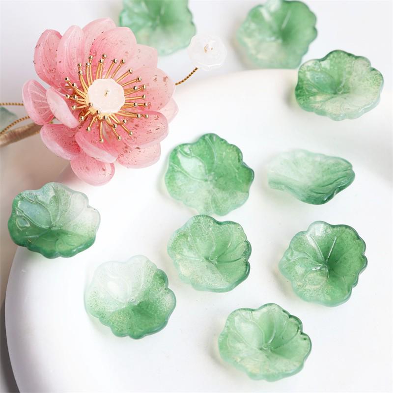 10-Piece Set: 22x24mm 3D Lotus Leaf DIY Hairpin Material for Ancient Style Jade Hairpins