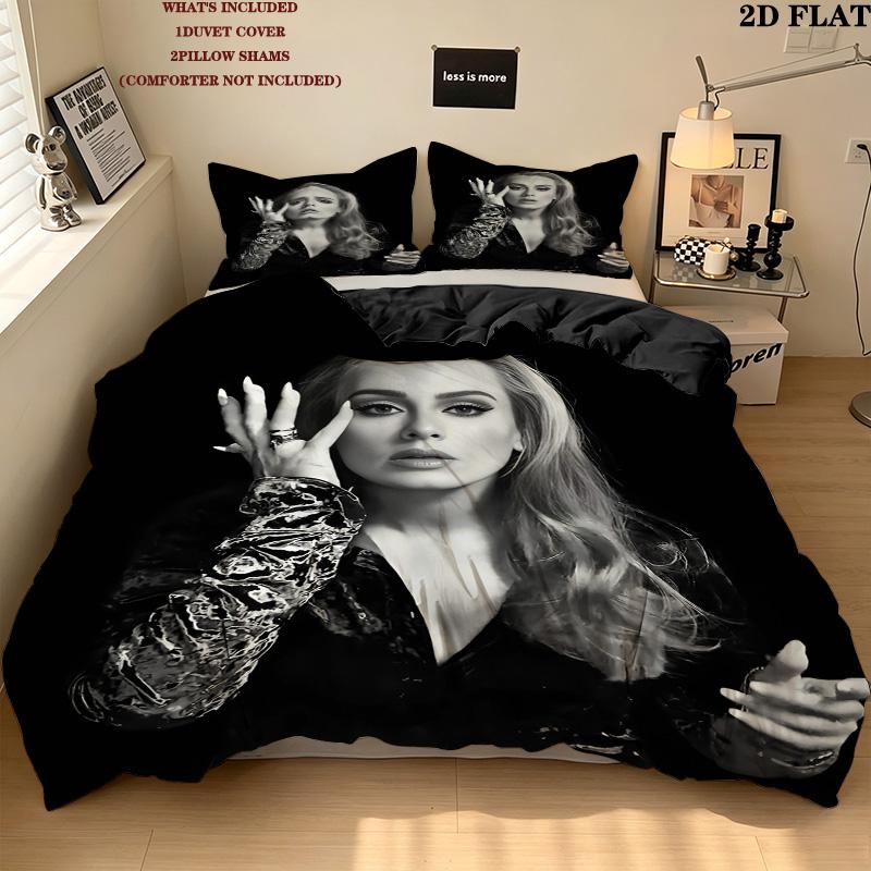 Adele Pattern Bedding Quilt Set Quilt Cover Pillowcase Home Birthday Gift(1 * duvet cover + 2 * pillowcase, without core)