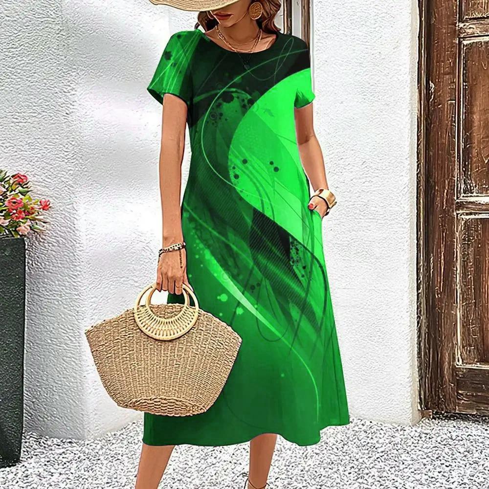 Fashion Tie-dye Striped Women Elegant Mini Dresses Summer Short Sleeve 3D Print Gradient Street Ladies Casual Dress Big Size