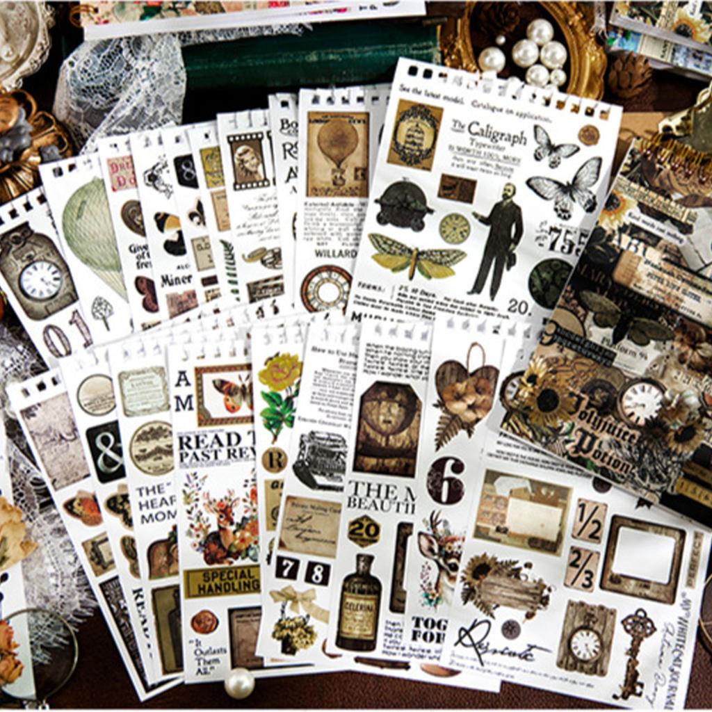 50 stk Vintage Materiale Klistremerker Lifebook Serien Washi Fullfarget Retro Klistremerke for Håndbok