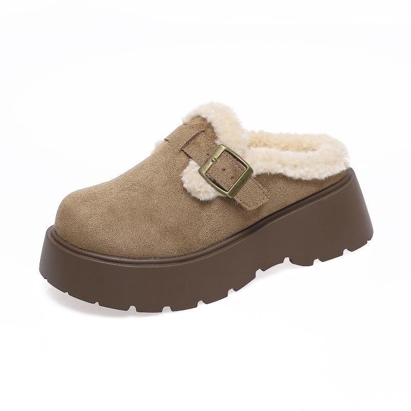 Autumn and winter new fashion lazy plush cotton shoes thick-soled outer wear bag head half slippers women