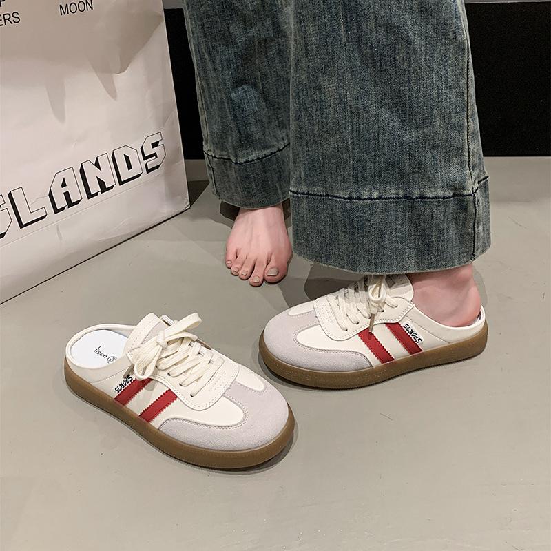 

Баотоу, полутапочки, женские осенние уличные на плоской подошве, на одной педали, ленивые без задника, ретро маленькие белые туфли 40 красный