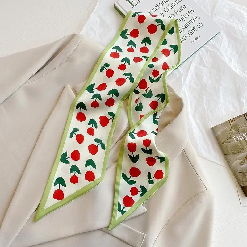 Fashion Print Hair Ribbon Scarf Women Neck Tie Bag Scarfs Satin Silk Skinny Headscarves Ladies Foulard Floral Bands 2026 New