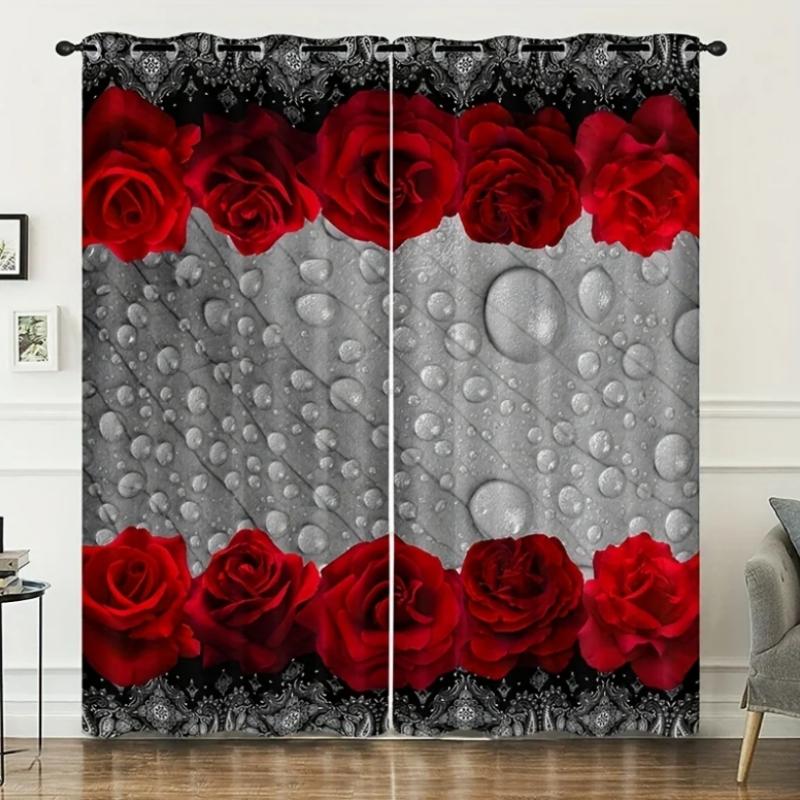 

Современные романтические цветочные принтованные шторы из тонкого волокна с розовым принтом, модные принтованные шторы для спальни, кухни, гостиной, домашнего декора, 2 панели W55 X H120cm X 2&Grommet Top