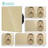 BSEED 1/2/3Gang Touch Light Switches 1Way With Dual Wall Sockets EU Standard Blue Backlight Glass Panel Gold