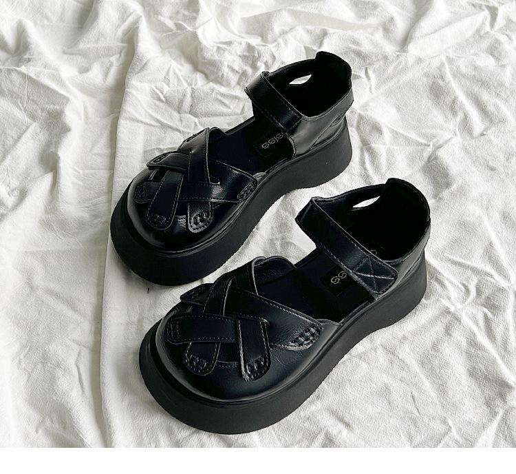

Fashion 2025 Summer New Retro Style Mary Jane Enclosed Toe Sandals for Women Artistic & Versatile Weaving Style Thick Soled Roman Shoes 35
