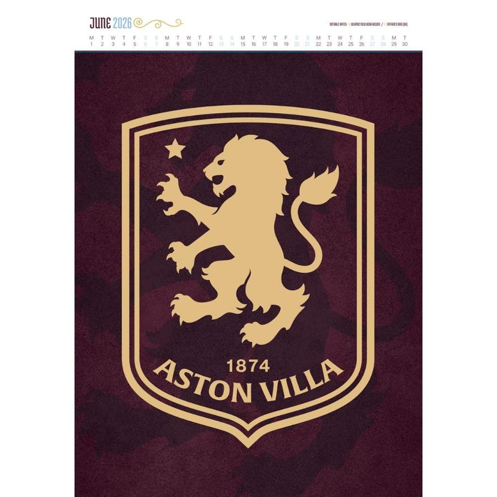 Aston Villa FC 2026 Crest Wall Calendar