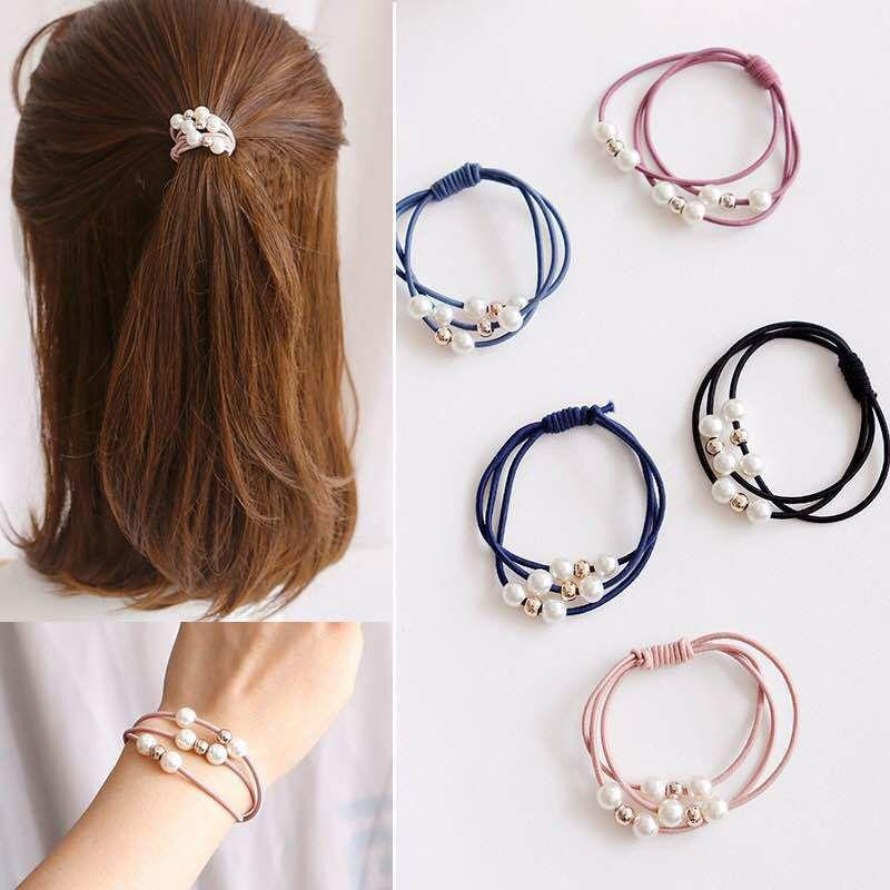 Korean Version Of The Three-strength Rubber Band High-elastic Pearl Head Rope For Women And Girls