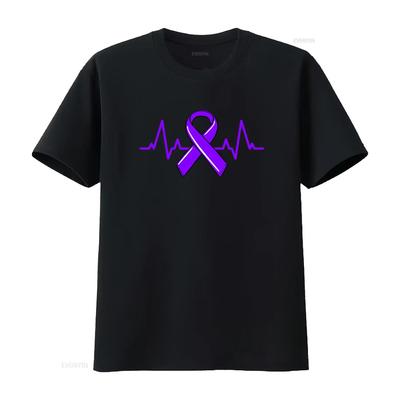 Hodgkin-Lymphom Herzschlag Design Violettes Band Krebsüberlebender Krebskämpfer T-Shirt vintage gewaschen Grafikmode Bequem