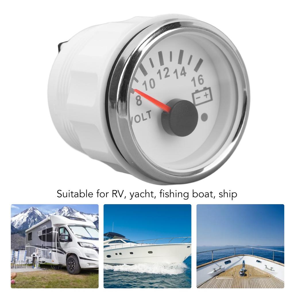 Boat Voltmeter, 52MM DC9-32V Pointer Voltmeter with Colorful Backlight, Vessel Voltmeter for RV, Yacht,