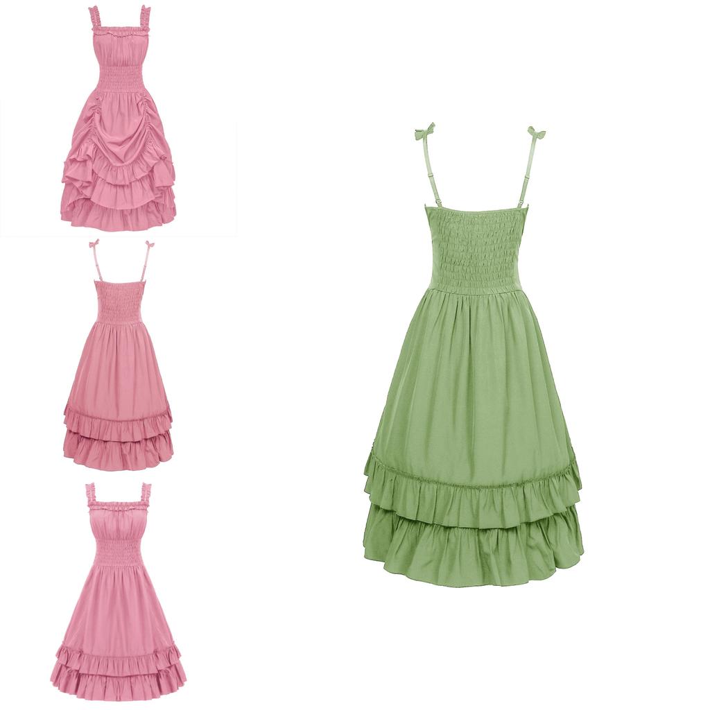 Halloween Medieval Fantasy Costume Dress With Ruffled Sleeveless Design For Theater Performances