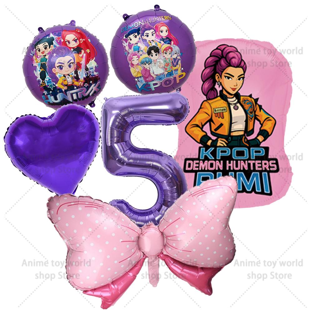 K-pop Demon Hunters Balloons Birthday Party Decoration Number 1-10 Baloon Set Kids Girls Korean Group Globals MIRA RUMI ZOEY Round Sensory Compression