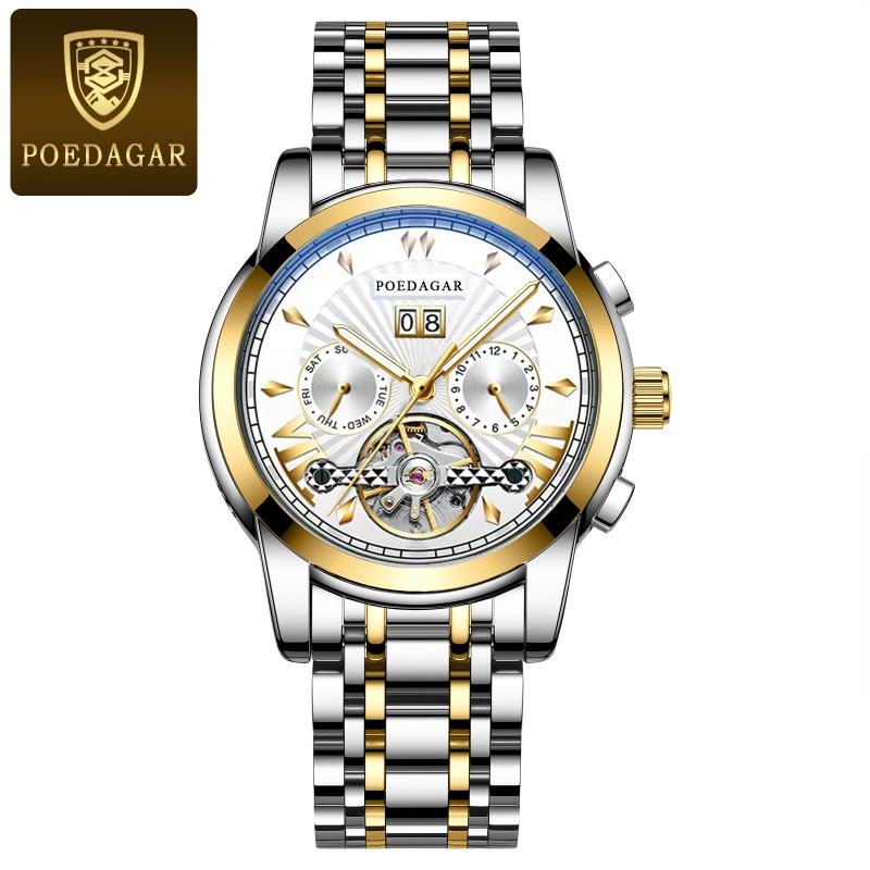 Top Brand Waterproof Multifunctional Men's Automatic Mechanical Watch Hollow Luminous Watch Men's Fine Steel Band Aggressive Men's Watch
