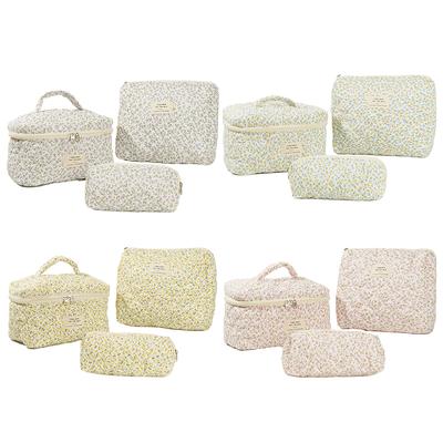 Women Quilted Makeup Bag Makeup Storage Bag Large Capacity Floral Cosmetic Pouch with Clutch Bag & Pen Case Outdoor Travel Bag