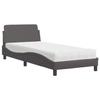 VidaXL Bed with Mattress Grey 90x200 Cm Faux Leather, Bedroom Furniture, Single Bed, Curved Bed Frame, Slatted Base, 3208340