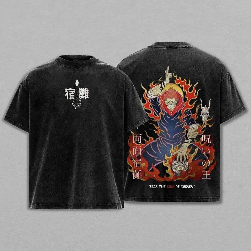 Anime Jujutsu Kaisen Gojo Satoru Graphic T Shirt Men Women Washed Cotton Tshirts Vintage Casual Clothing Harajuku Loose T-shirt