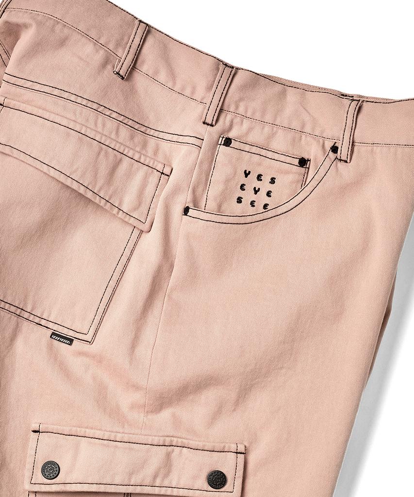 YESEYESEE Contrast Stitch Cargo Shorts Coral