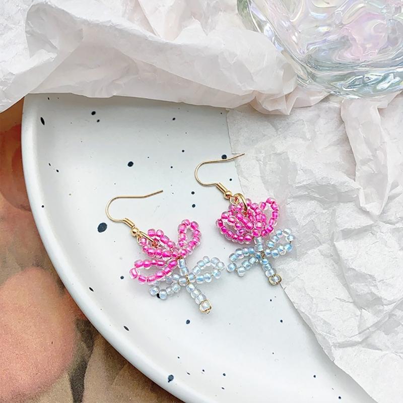 Glass Bead Floral Earrings Lightweight Ear Hooks/Ear Studs Allergy Free Glass Beaded Ear Pendants Handmade Ornament