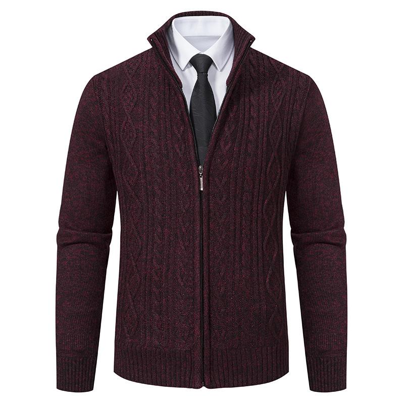 Men's stand-up neck cardigan sweater dad's knitted sweater thickened fashion jacquard knitted jacket men's