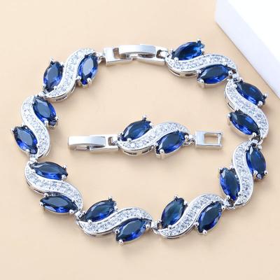 Mark Classic Link Bracelet Bangle Health Fashion Blue Stone Jewelry For Women Wedding-Prom Gift