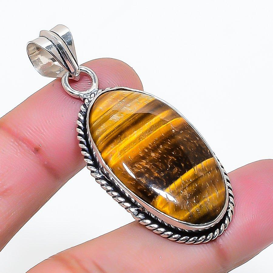 Pendente fatto a mano in Argento Sterling 925 con Pietra Naturale Occhio di Tigre 1,81" AP-15152