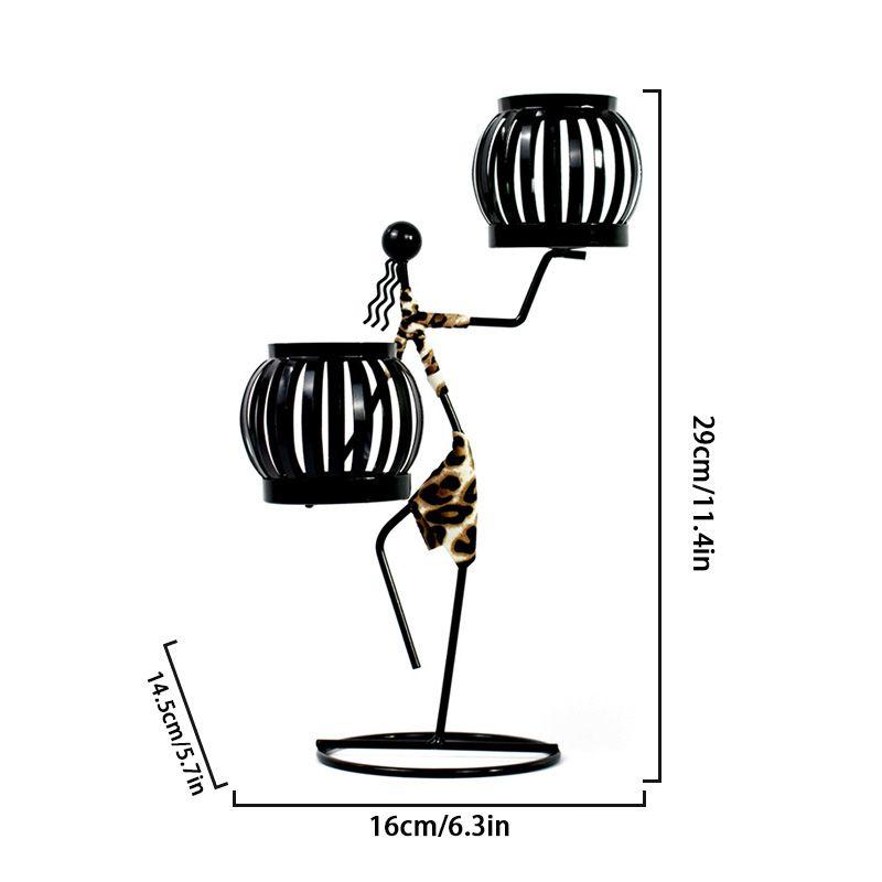1PC Double Lantern Home Decor Leopard Print Person Abstract Character Sculpture Creative Metal Candlestick Candle Holder