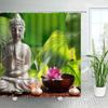 3D Black Stone Green Bamboo Zen Shower Curtain Set Purple Orchid Buddha Natural Landscape Bathroom Decor Polyester Bath Curtains