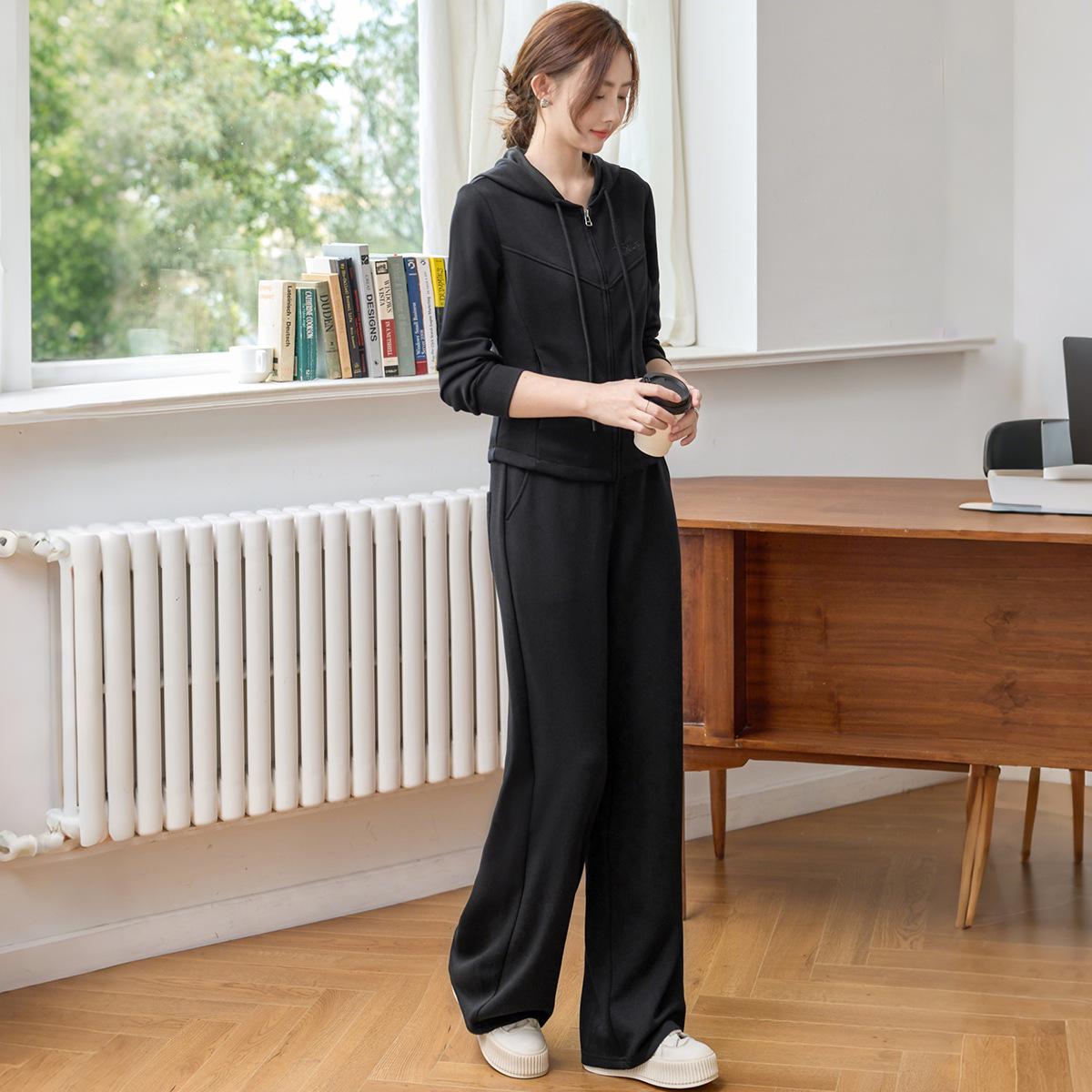 

Женский модный худи с капюшоном и брюки широкого кроя, комплект из двух предметов, повседневный корейский стиль для весны/осени XXL