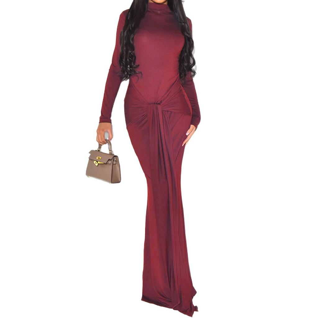 Elegant Solid Color Long Sleeve Hip Skirt Dress for Women 2025 Autumn