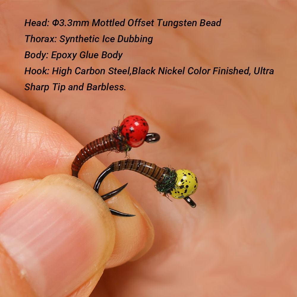 3pcs/4pcs #12 #14 Fast Sinking Offset Tungsten Beadhead Barbless Jig Perdigon Nymph Fly Fishing Trout Lures Black Spotted