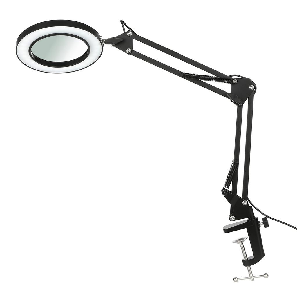 Flexible Clamp on Table Lamp with 8x Magnifier Swing Arm Dimmable LEDs Desk Light 3 Color Modes & 10 Brightness