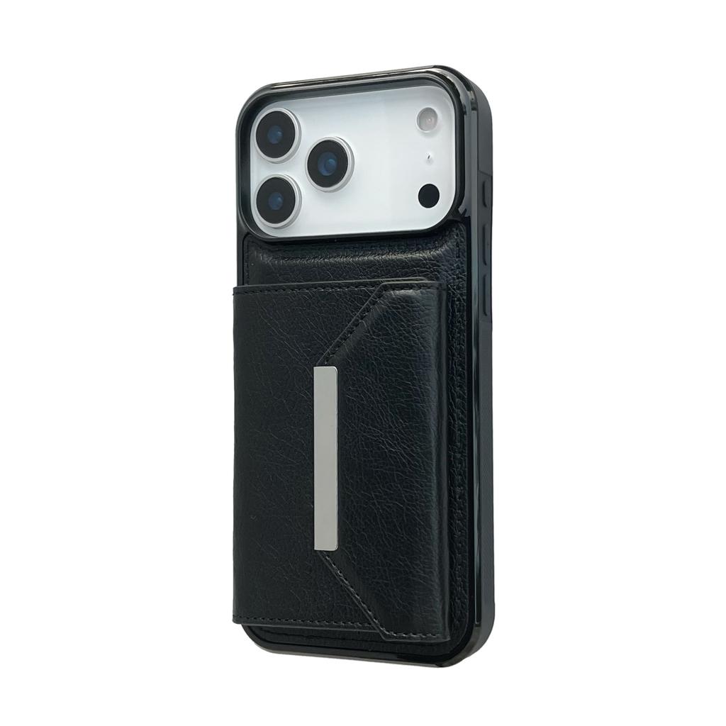 For iPhone 17 Pro Max Case Card Bag Kickstand TPU+PU Phone Cover