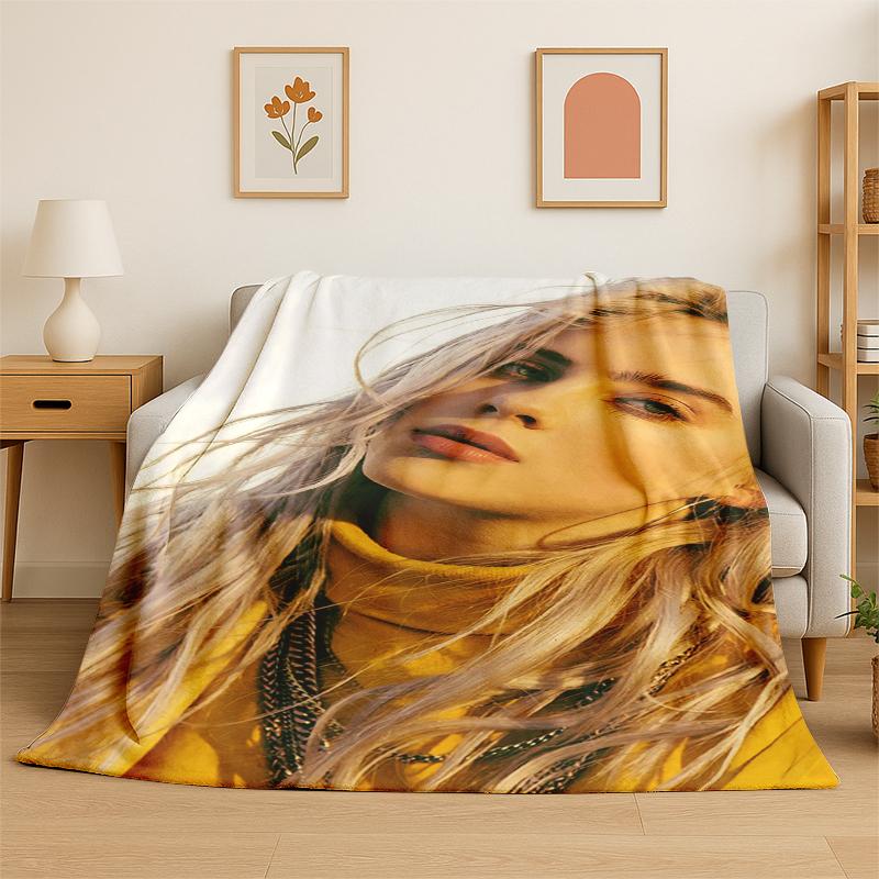 3D Billie Eilish Singer Star Flannel Blanket Soft Warm Throw Blanket for Bedroom Living Room Bed Travel Camping Picnic Gift