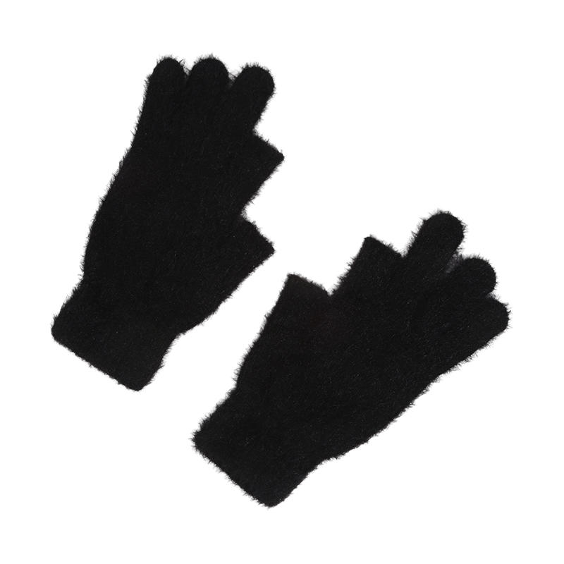 

Норковые флисовые перчатки без пальцев для женщин, мягкие, зимние, теплые, однотонные, плюшевые, термоперчатки без пальцев для велоспорта, бега чёрный