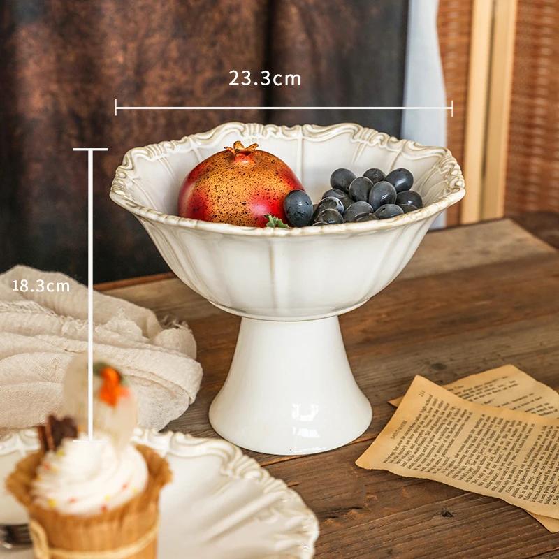 Light Luxury Relief Ceramic Tray Afternoon Tea Dessert Fruit Multi Layer High Footed Dining Plate Exquisite Household Tableware