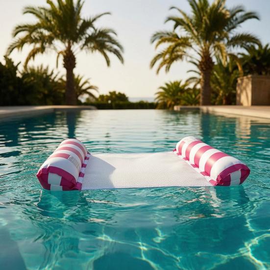 Galleggiante gonfiabile pieghevole per piscina con poggiatesta a righe, taglia estiva per adulti, amaca acquatica, 2 camere d'aria, sedia sdraio galleggiante per piscina, spiaggia, lago