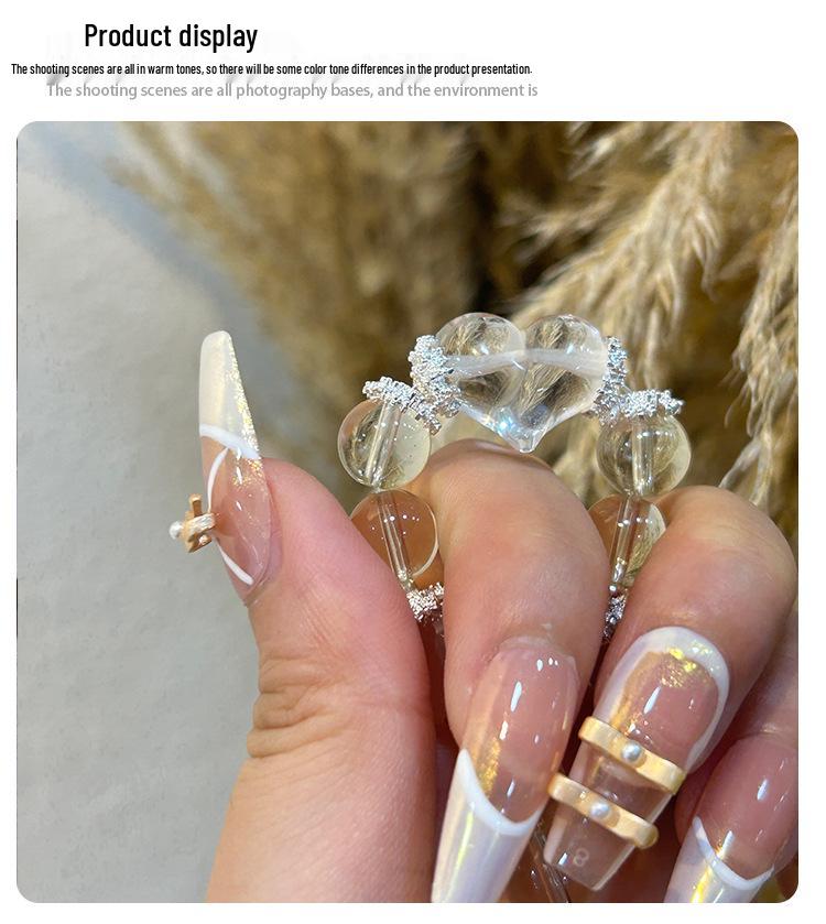 Qiaoen Natural Morganite & Pink Crystal Heart Bracelet for Women - Unique Beaded Style