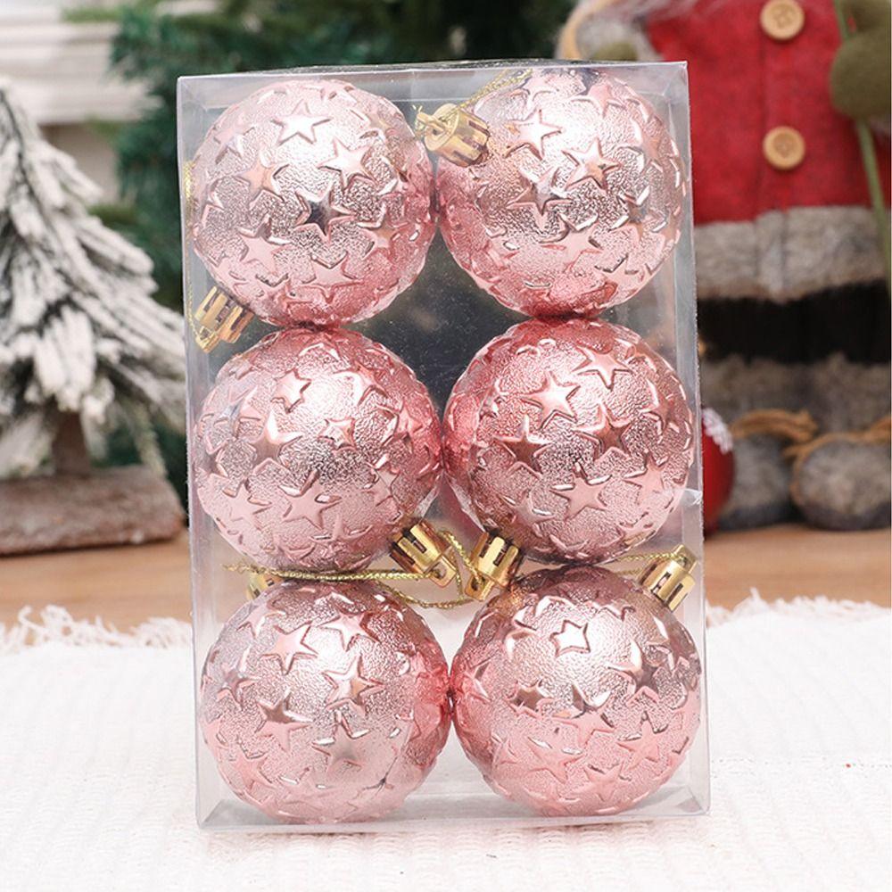 6pcs 6cm Star Christmas Balls Set Colorful Xmas Tree Pendants Home New Year Gift