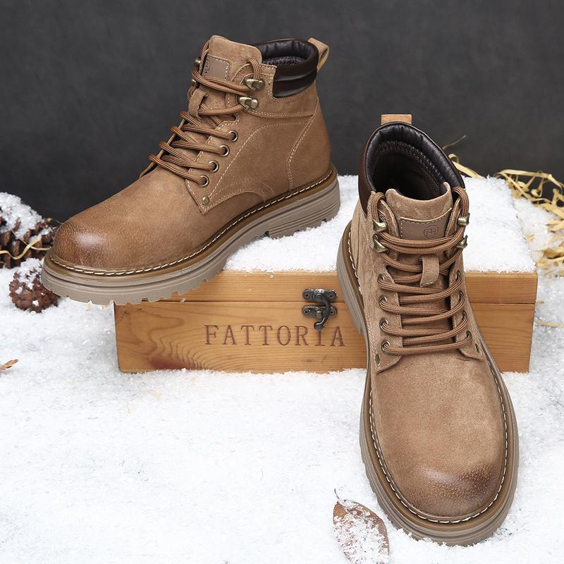 Suede Leather Men High Top Shoes High Quality Mens Ankle Boots New Outdoor Boats Sneakers Man Non-Slip Motorcycle Boots