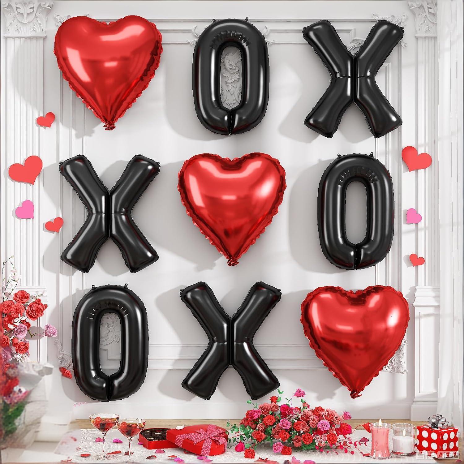 

Набор шаров 9 шт. XOXO 18 Красное Сердце и 16 Черная Буква Фольгированные Шары для Дня Святого Валентина Galentines Девичника Свадьбы HEART&18inch